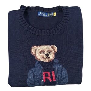Ralph Lauren Polo Teddy Bear RL Crew Neck Pullover Navy Blue Sweater Womens XXL